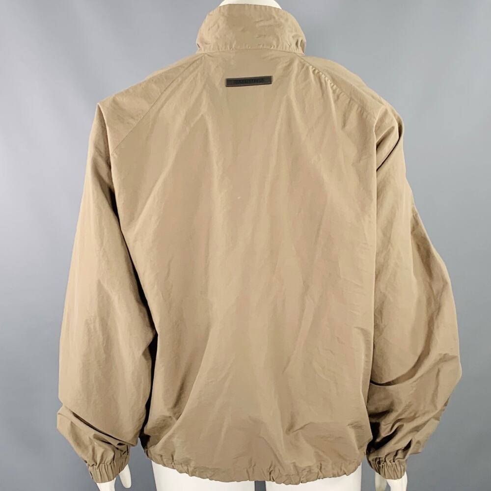 ESSENTIALS Size L Tan Cotton Nylon Logo Half Zip Jacket - Picture 4 of 8